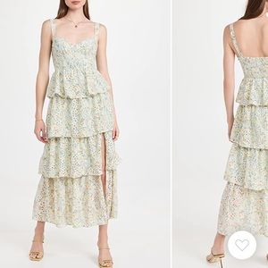 ASTR The Label Mid Summer dress, floral-print eyelet and frilly tiers. Size S